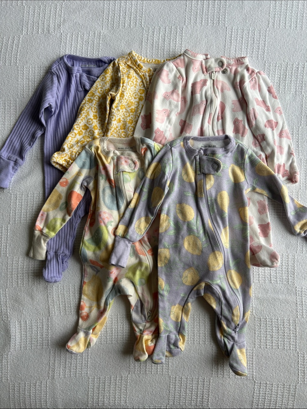 5 Girls footed zip sleepers size newborn